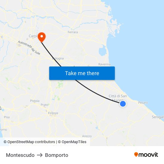 Montescudo to Bomporto map