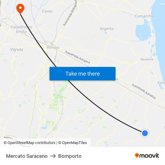 Mercato Saraceno to Bomporto map