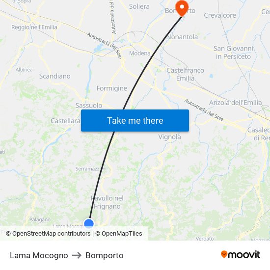 Lama Mocogno to Bomporto map