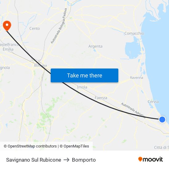 Savignano Sul Rubicone to Bomporto map