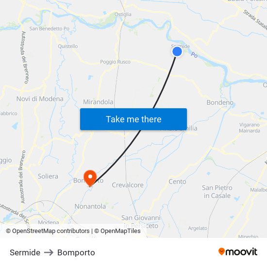 Sermide to Bomporto map