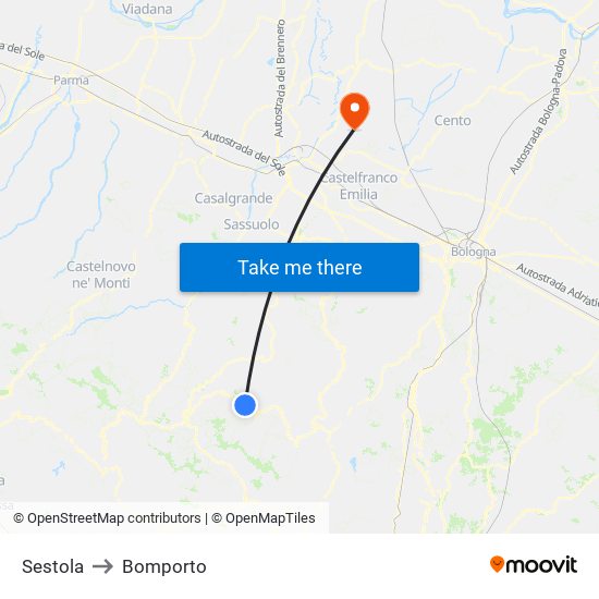 Sestola to Bomporto map