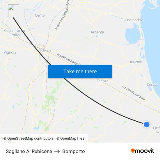 Sogliano Al Rubicone to Bomporto map
