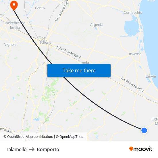 Talamello to Bomporto map