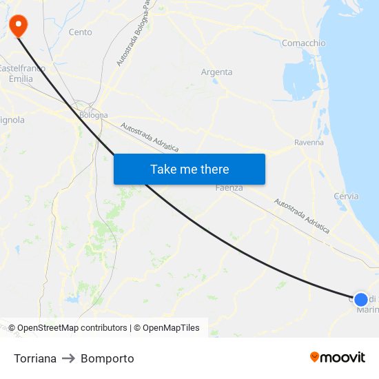 Torriana to Bomporto map
