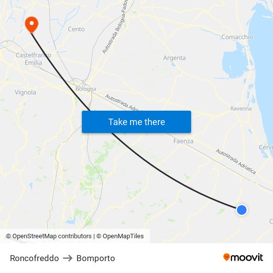 Roncofreddo to Bomporto map