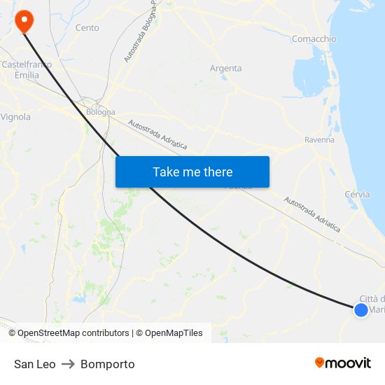 San Leo to Bomporto map