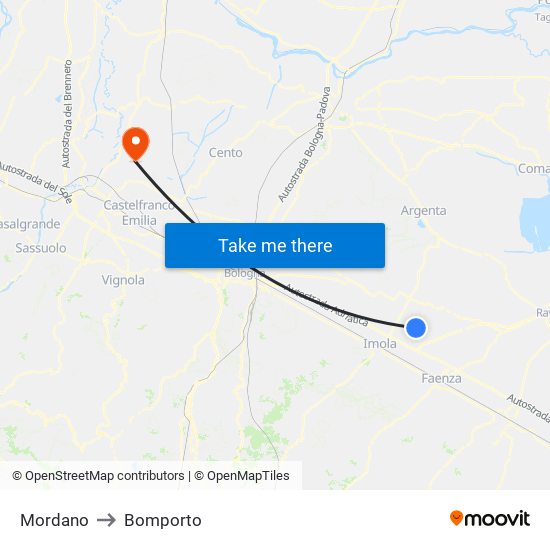 Mordano to Bomporto map