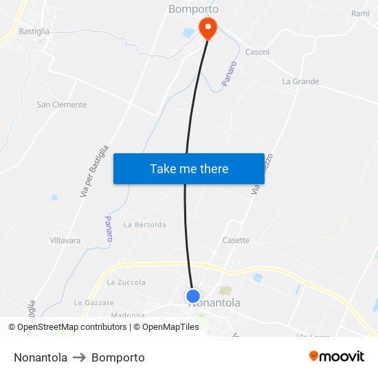 Nonantola to Bomporto map