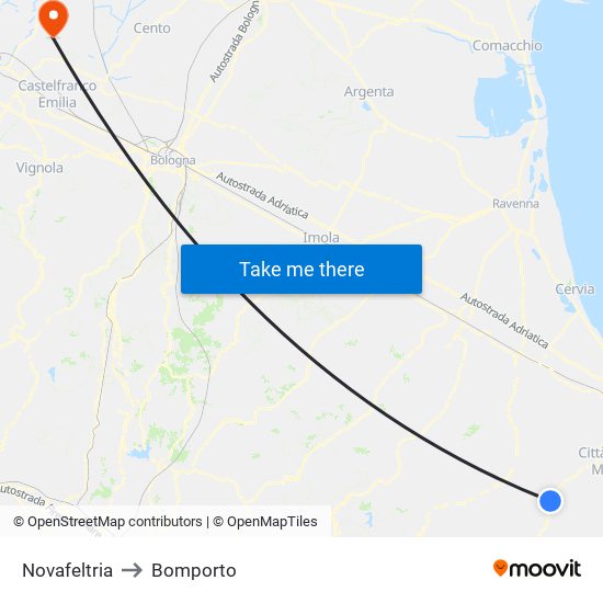 Novafeltria to Bomporto map