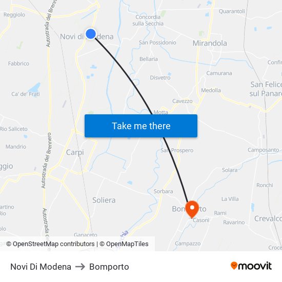 Novi Di Modena to Bomporto map