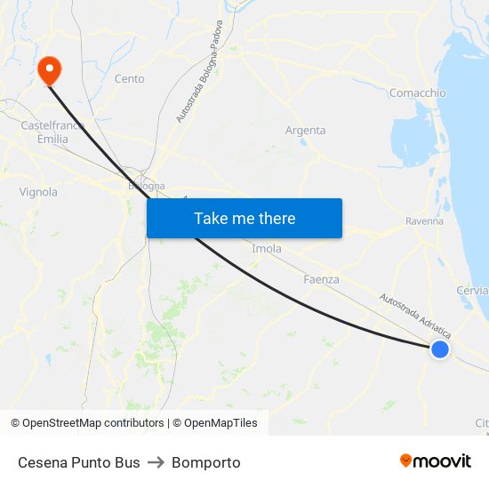 Cesena Punto Bus to Bomporto map
