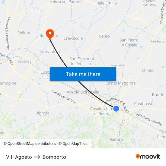 VIII Agosto to Bomporto map