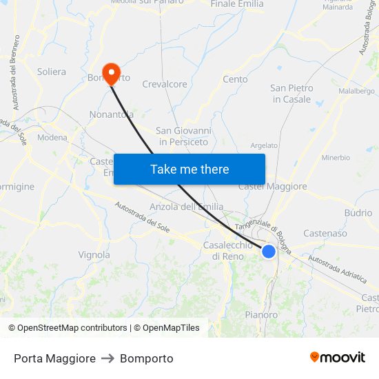 Porta Maggiore to Bomporto map