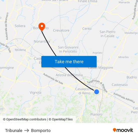 Tribunale to Bomporto map