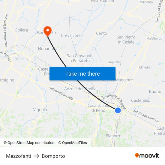 Mezzofanti to Bomporto map