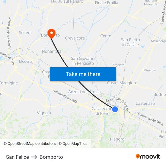 San Felice to Bomporto map