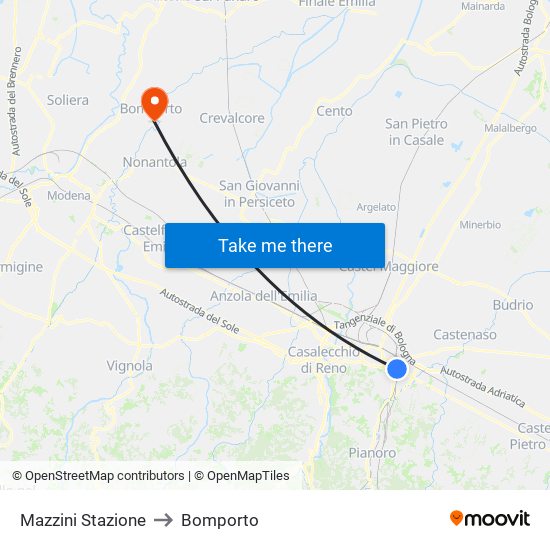 Mazzini Stazione to Bomporto map