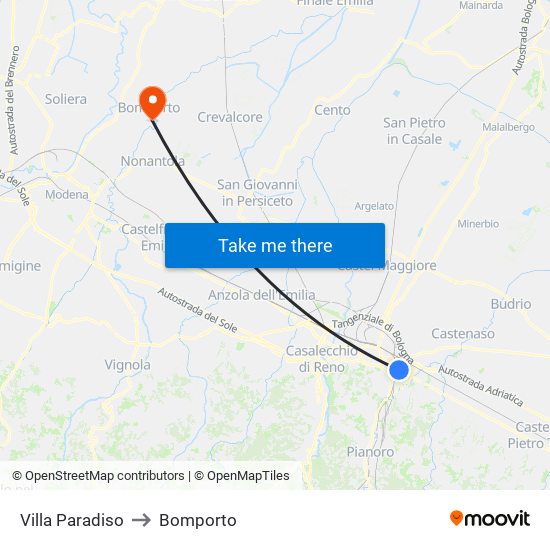 Villa Paradiso to Bomporto map