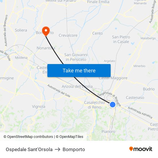 Ospedale Sant'Orsola to Bomporto map