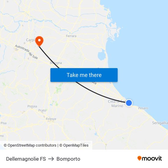 Dellemagnolie FS to Bomporto map