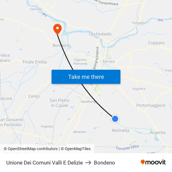 Unione Dei Comuni Valli E Delizie to Bondeno map