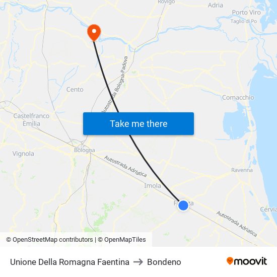 Unione Della Romagna Faentina to Bondeno map