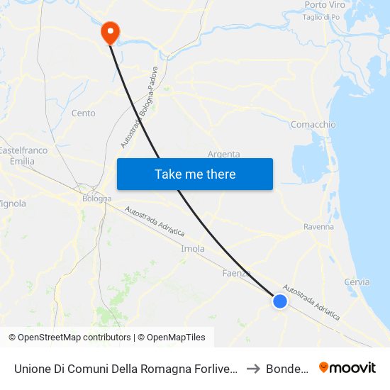 Unione Di Comuni Della Romagna Forlivese to Bondeno map