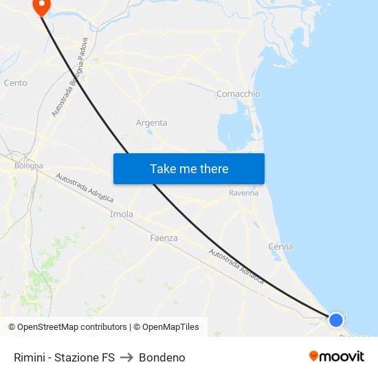 Rimini - Stazione FS to Bondeno map