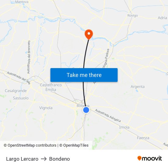 Largo Lercaro to Bondeno map