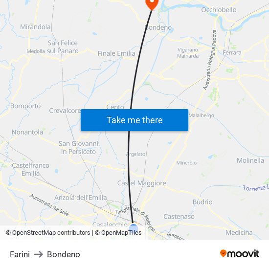Farini to Bondeno map