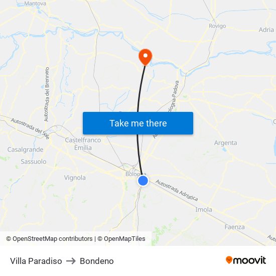Villa Paradiso to Bondeno map