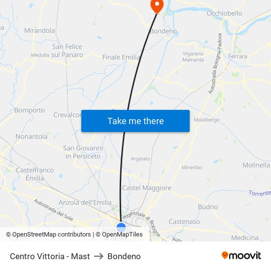 Centro Vittoria - Mast to Bondeno map