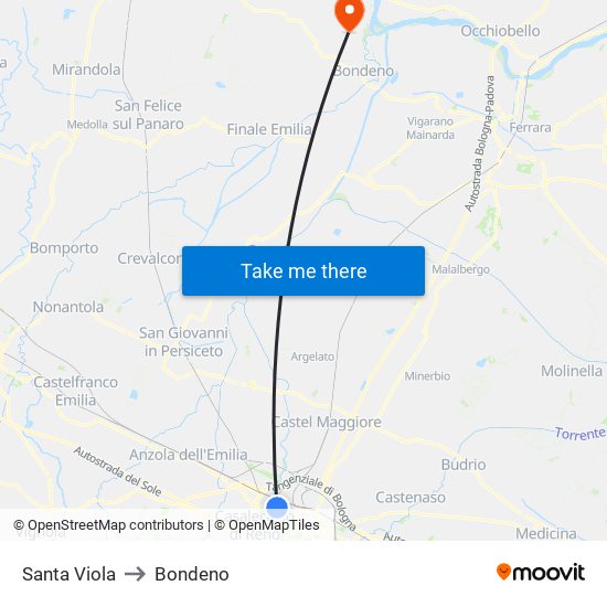 Santa Viola to Bondeno map