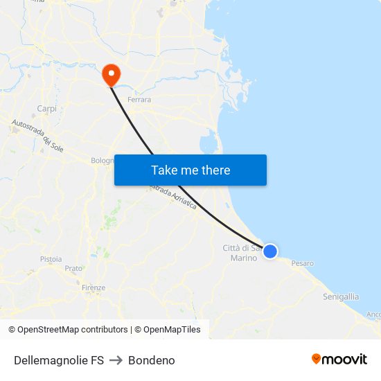 Dellemagnolie FS to Bondeno map