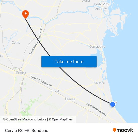 Cervia FS to Bondeno map