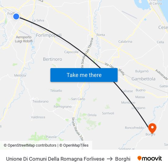 Unione Di Comuni Della Romagna Forlivese to Borghi map