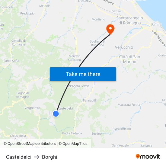 Casteldelci to Borghi map