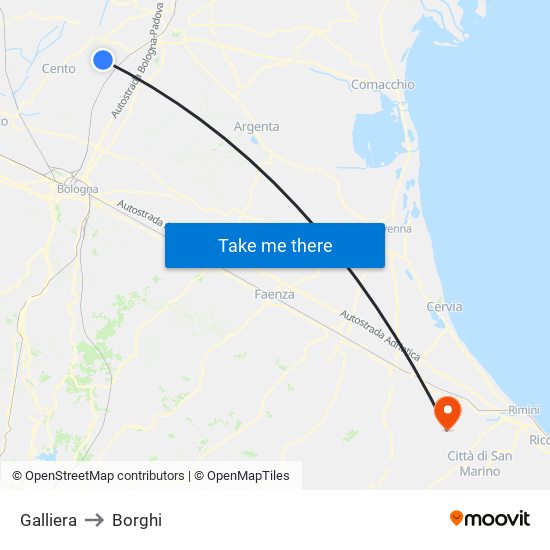 Galliera to Borghi map