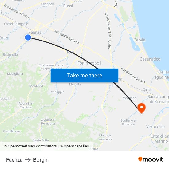 Faenza to Borghi map