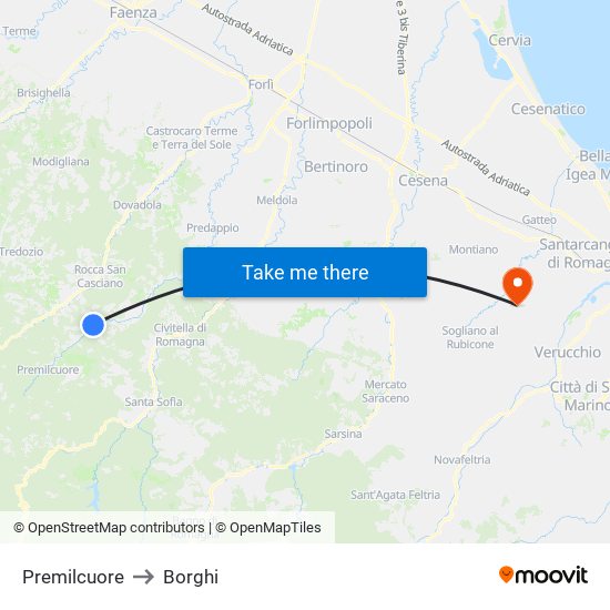 Premilcuore to Borghi map