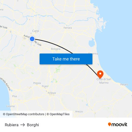 Rubiera to Borghi map