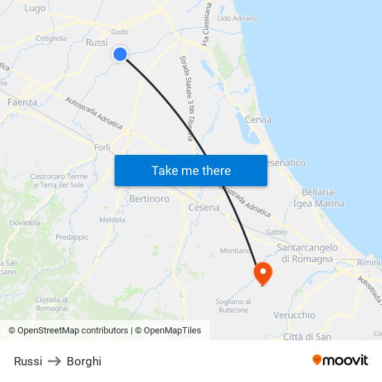 Russi to Borghi map