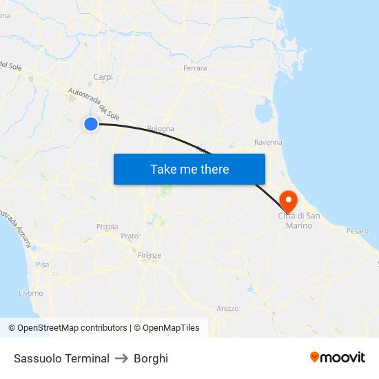 Sassuolo Terminal to Borghi map