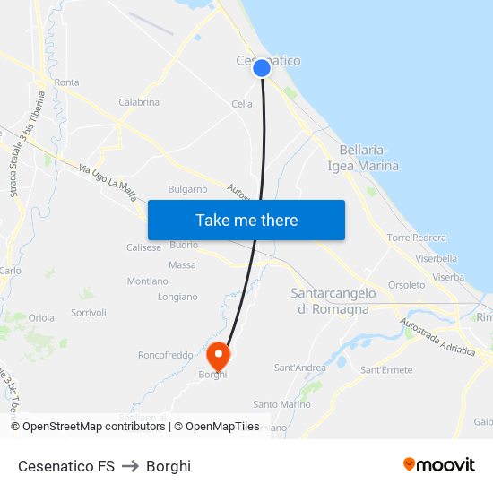 Cesenatico FS to Borghi map
