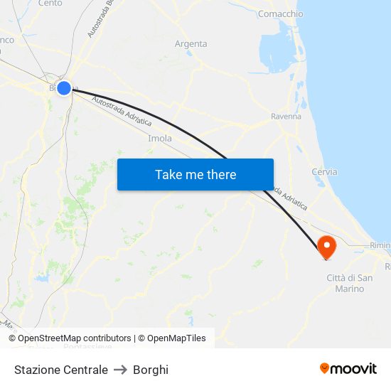 Stazione Centrale to Borghi map