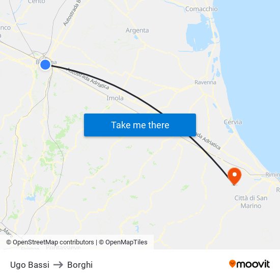Ugo Bassi to Borghi map