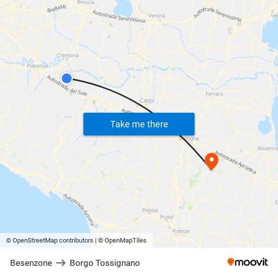 Besenzone to Borgo Tossignano map