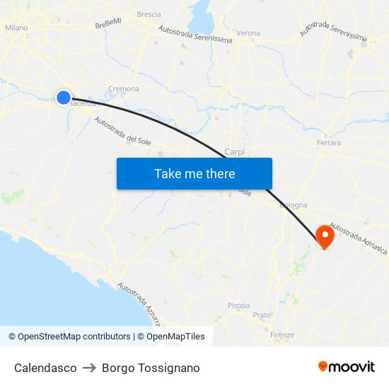 Calendasco to Borgo Tossignano map