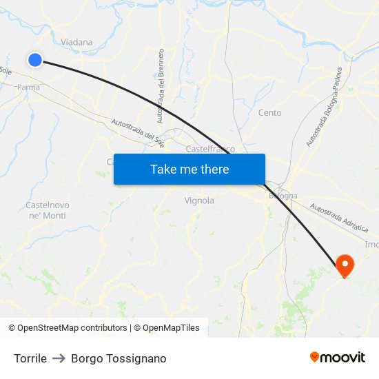 Torrile to Borgo Tossignano map